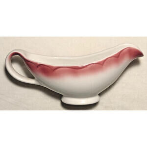 Homer Laughlin Best China White with Maroon Scalloped Trim  MCM Gravy Boat USA